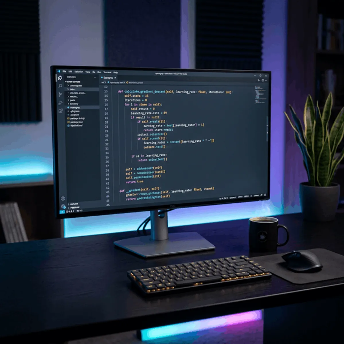 A minimalist, glowing modern code editor showing functional programming snippets in React